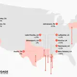 map highlighting the cities with the largest expected price declines in 2026