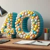 The number 40 on a desk under a lamp