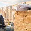 Home construction project with frame being put up
