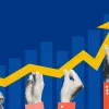 Hands holding upward arrow on graph