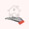 Illustrated hand holding a house.