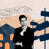 A man thinking in front of a house icon design