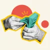Two hands flipping dollar bills