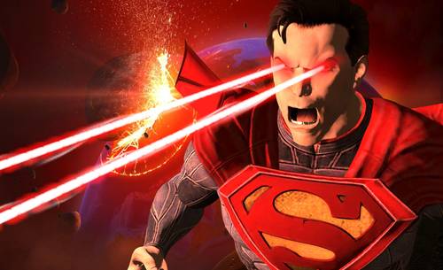 A picture of Superman shooting red lasers from his eyes.