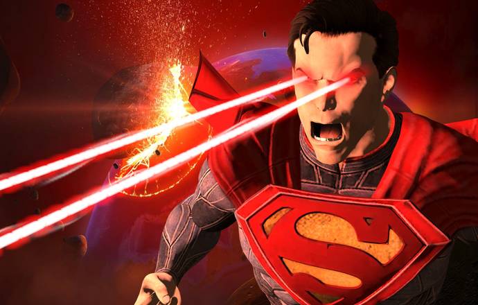 A picture of Superman shooting red lasers from his eyes.