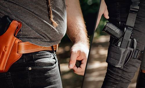 Three different holsters for guns with lights and lasers