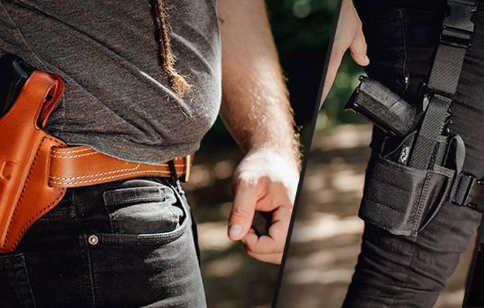 Three different holsters for guns with lights and lasers