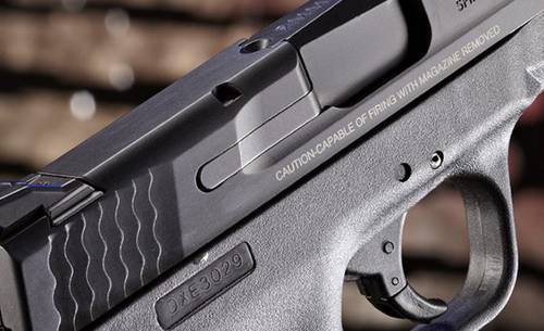 a close up shot of Smith & Wesson M&P Shield 9mm pistol