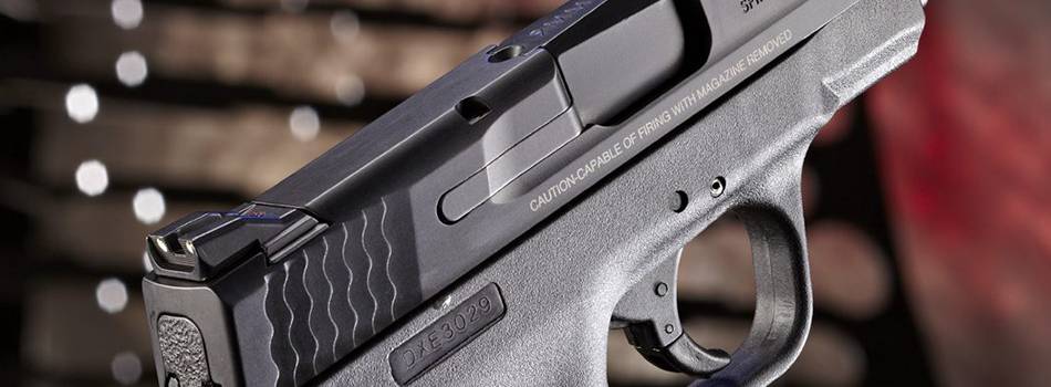 a close up shot of Smith & Wesson M&P Shield 9mm pistol