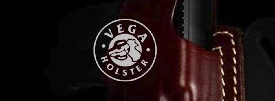 Logo of Vega Holster company on a black background