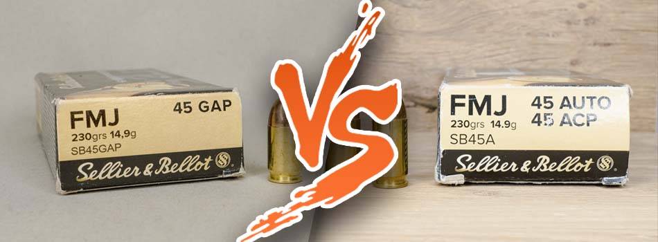 45 GAP VS 45 ACP - title picture showing 45 GAP VS 45 ACP ammunition