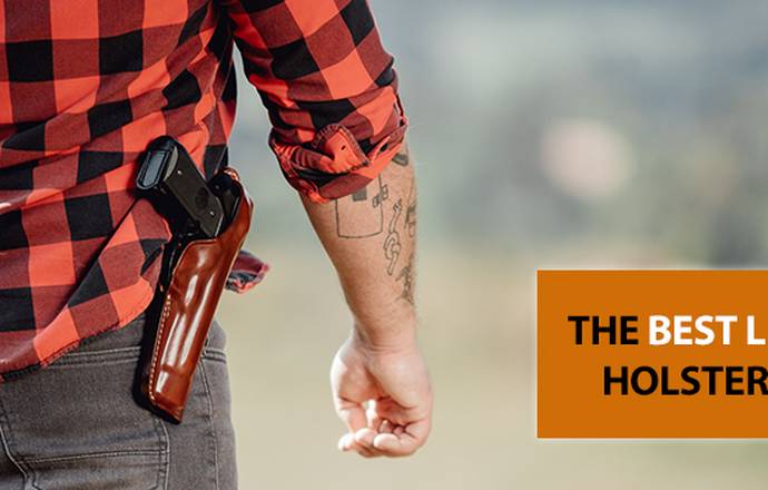 A guy in a checkered flannel shirt with an OWB 1911 leather holster