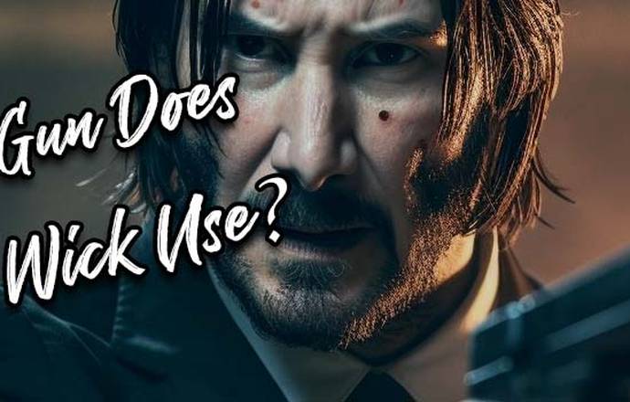 What Gun Does John Wick Use? A close-up shot of John Wick with a handgun