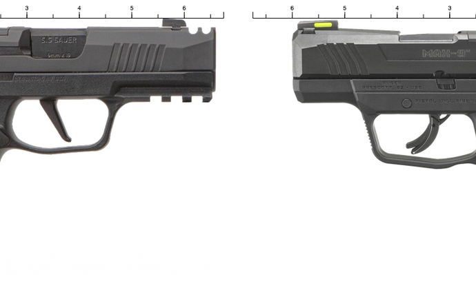 sig sauer p365 x macro pistol comapred to the ruger max-9 pistol in a chart