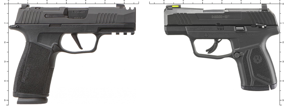 sig sauer p365 x macro pistol comapred to the ruger max-9 pistol in a chart