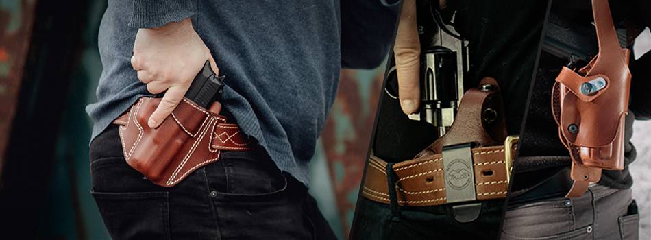 three different holsters - OWB for pistols, IWB for revolvers, Shoulder holster for left handers