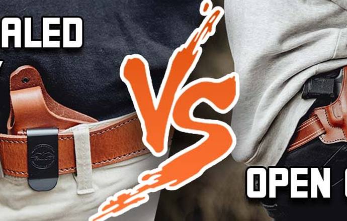 Open Carry vs Concealed Carry - title picture showing two carry methods