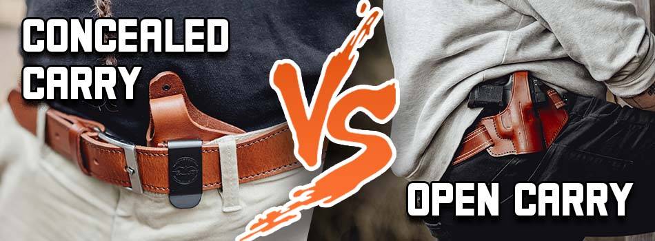 Open Carry vs Concealed Carry - title picture showing two carry methods