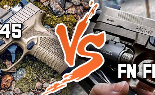 FN 545 vs FNX 45 - title picture showing FN 545 vs FNX 45 pistol comparison