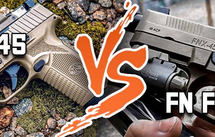 FN 545 vs FNX 45 - title picture showing FN 545 vs FNX 45 pistol comparison