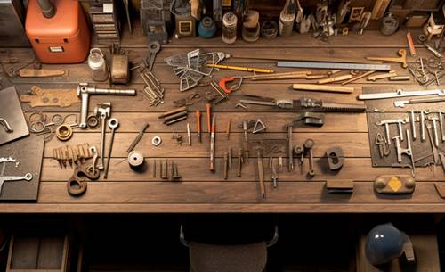 image of a craftsman working table, very untidy