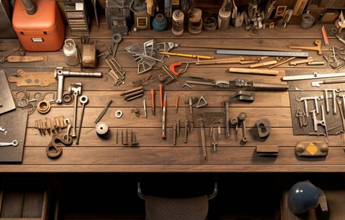 image of a craftsman working table, very untidy