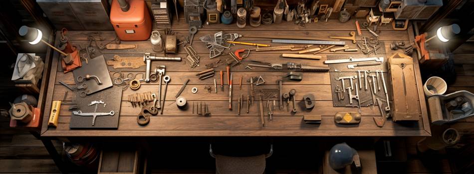 image of a craftsman working table, very untidy