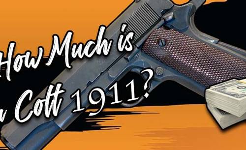 How much is a colt 1911? Blog thumbnail depicting the Colt M1911 pistol and a stack of money next to it.