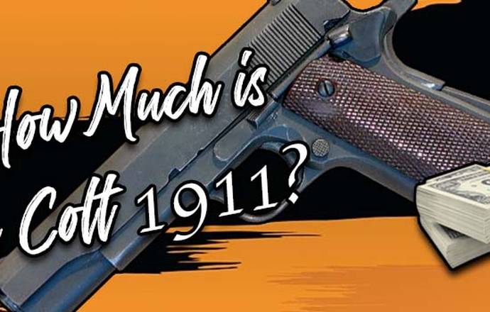 How much is a colt 1911? Blog thumbnail depicting the Colt M1911 pistol and a stack of money next to it.