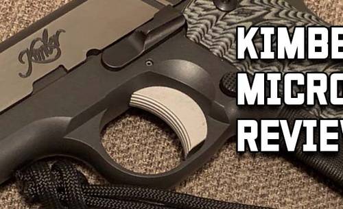 Kimber Micro 1911 Review - title picture showing Kimber 1911 best pistols on a wood backround