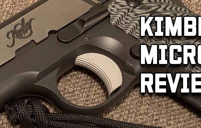 Kimber Micro 1911 Review - title picture showing Kimber 1911 best pistols on a wood backround