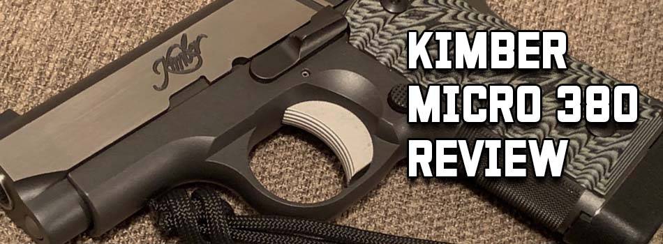 Kimber Micro 1911 Review - title picture showing Kimber 1911 best pistols on a wood backround