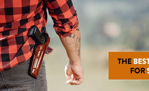 A guy in a checkered flannel shirt with an OWB SIG Sauer p226 leather holster