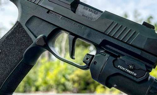 SIG Sauer p365-Xmacro pistol with a tactical light mounted to its rail