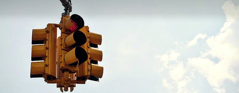 Close up on a red traffic light