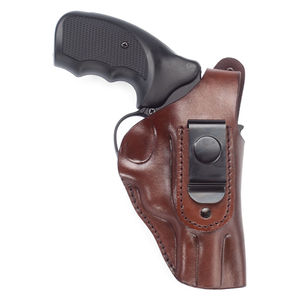 j frame revolver in an appendix holster made of leather