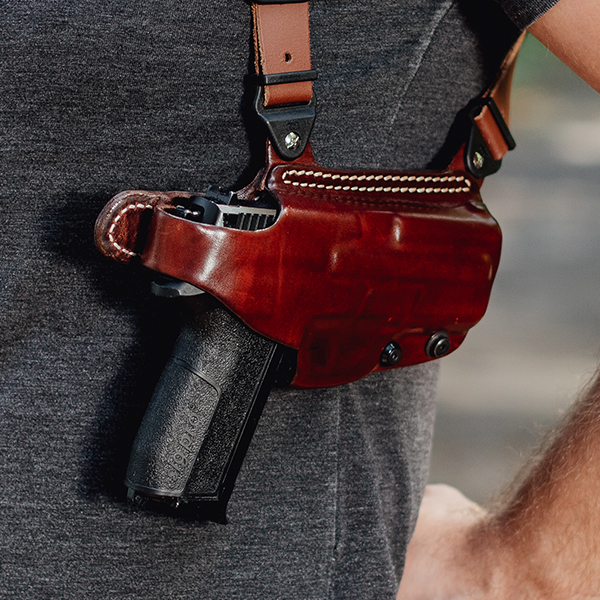 leather shoulder holster with a horizontal orientation