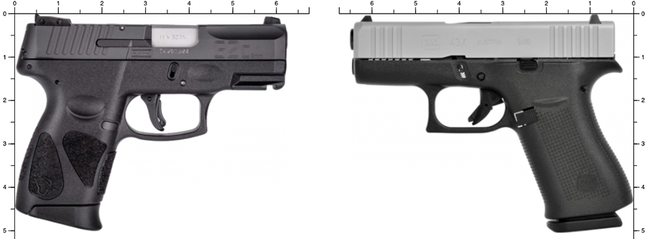 Taurus g2c and glock 43x size comparison