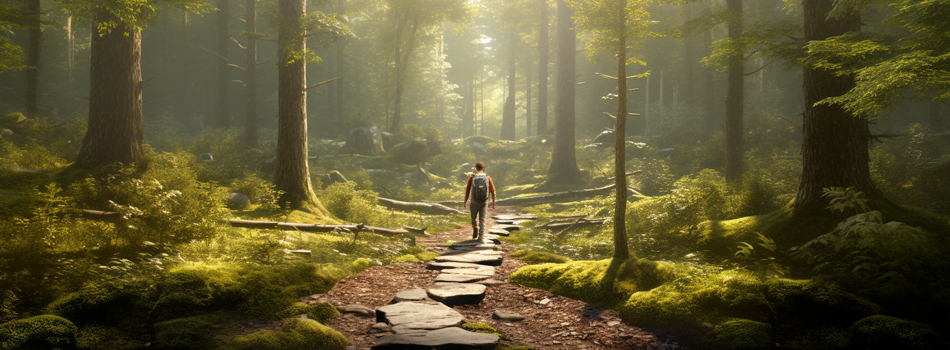 picture of a man walking in a forest