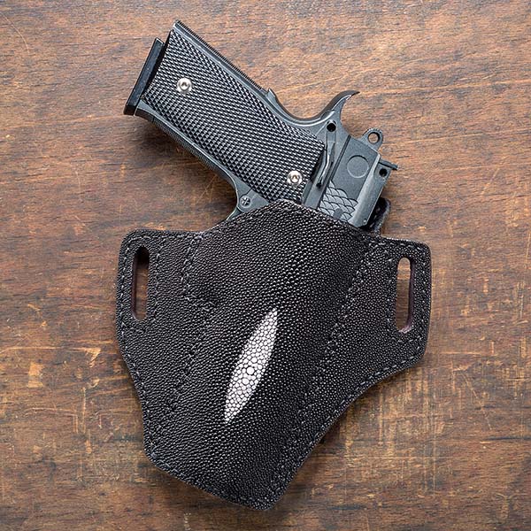 A custom leather holster made of Stingray skin