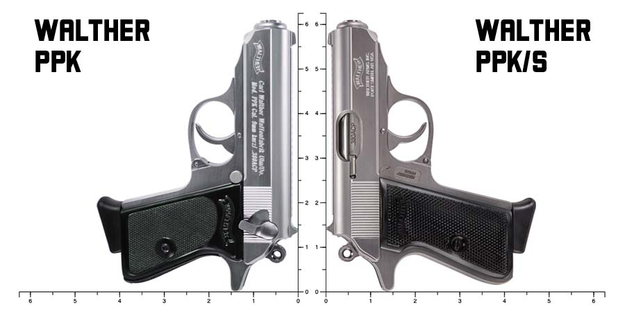 Walther PPK vs PPKS - picture showing size comparison of these two pistols