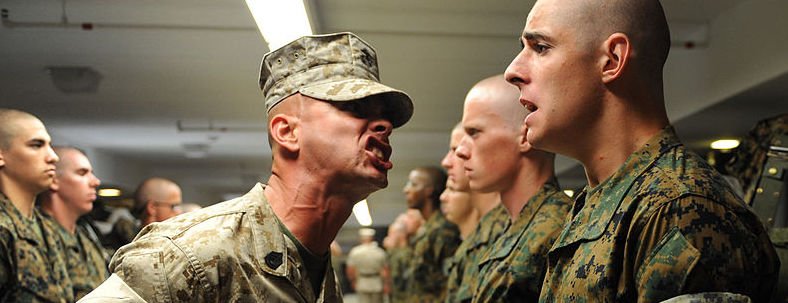 Military drill instructor at work