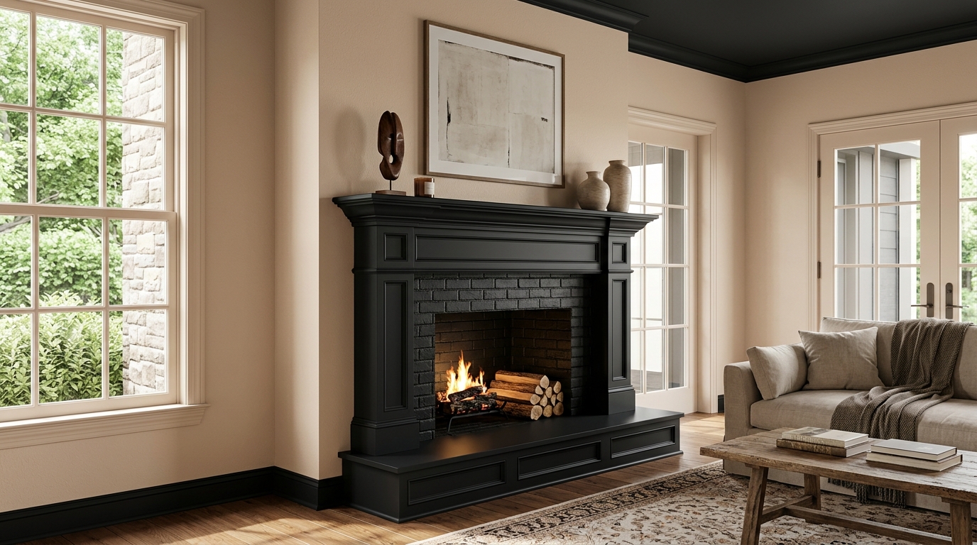 Why High-End Designers Are Painting Living Room Hearths Pitch Dark (And The One Sherwin-Williams Color They Trust)