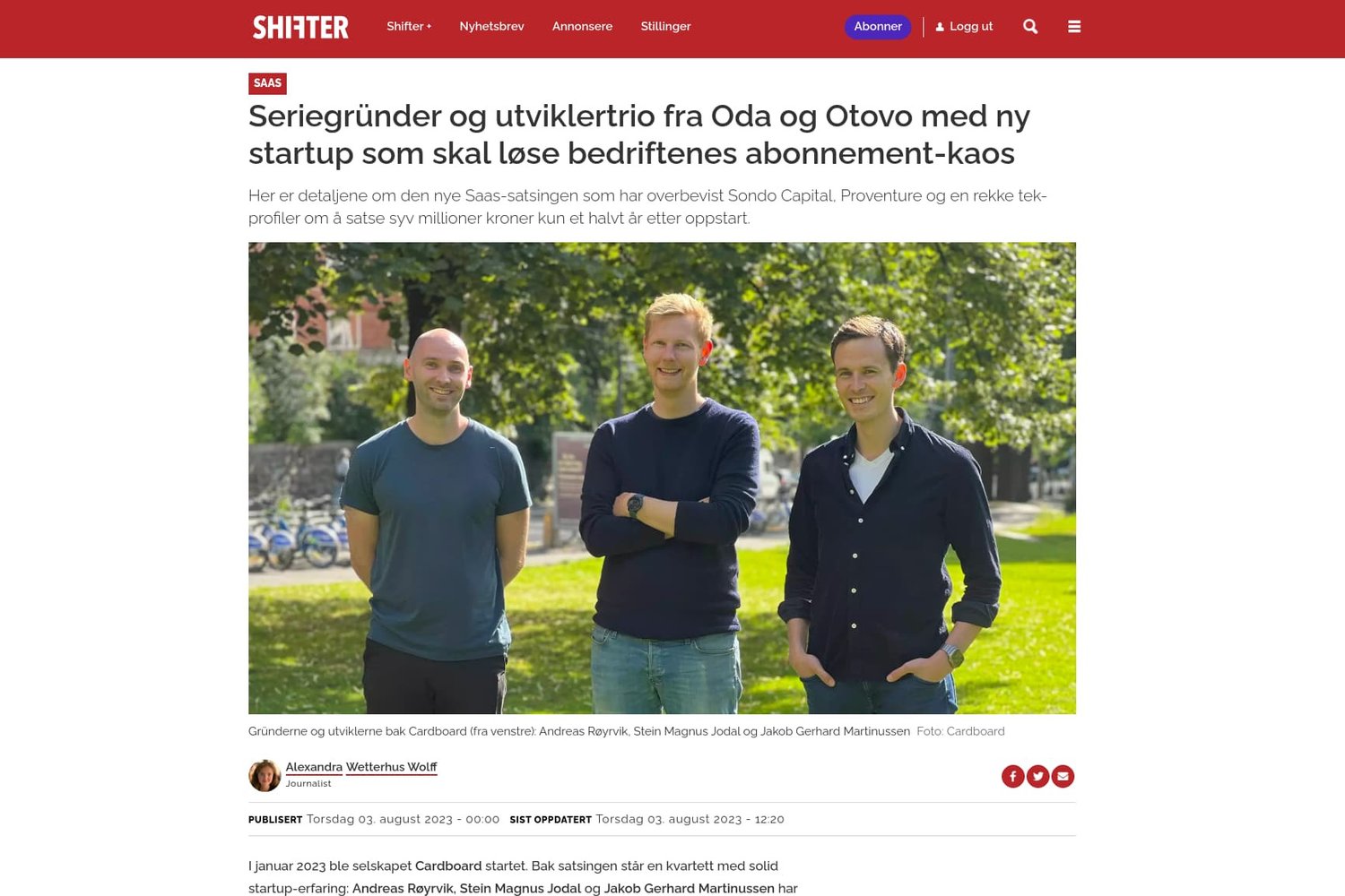 Screenshot of Shifter article