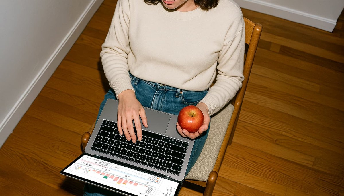Woman watching laptop with Cardboard dashboard