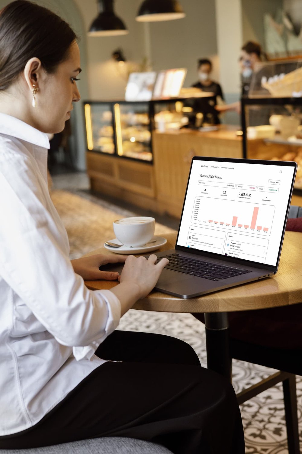 Woman working in cafe