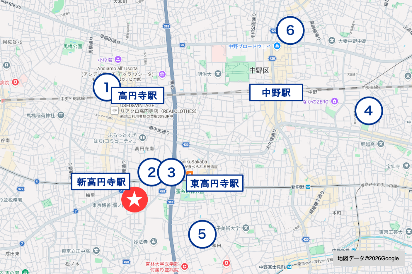 近隣エリア競合賃貸物件の成約賃料（新高円寺）