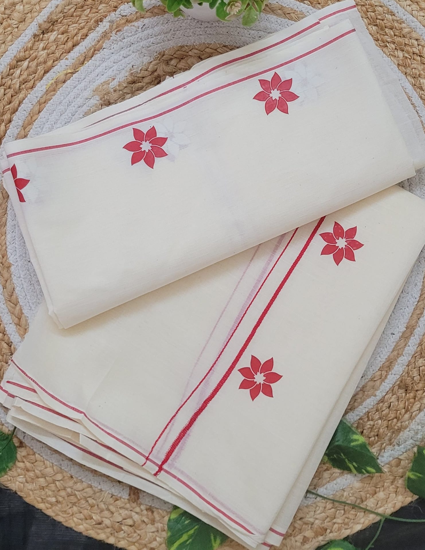 Noolkara Cotton Set Mundu with Floral Prints