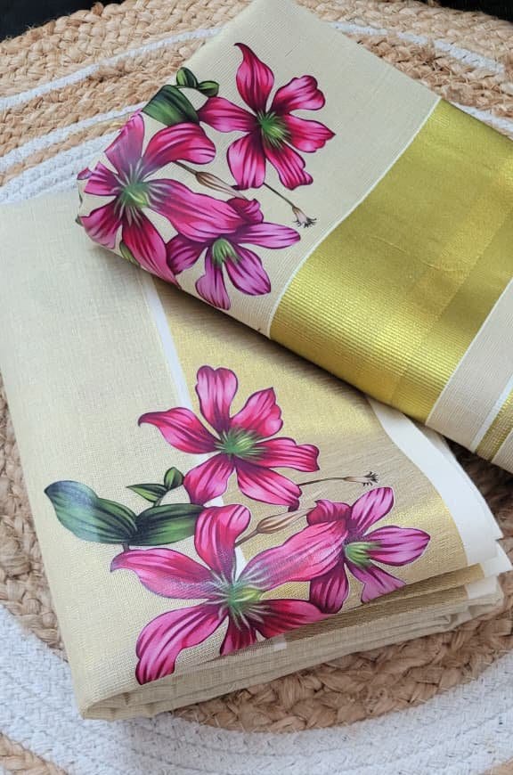  Floral Printed Tissue Set Mundu 