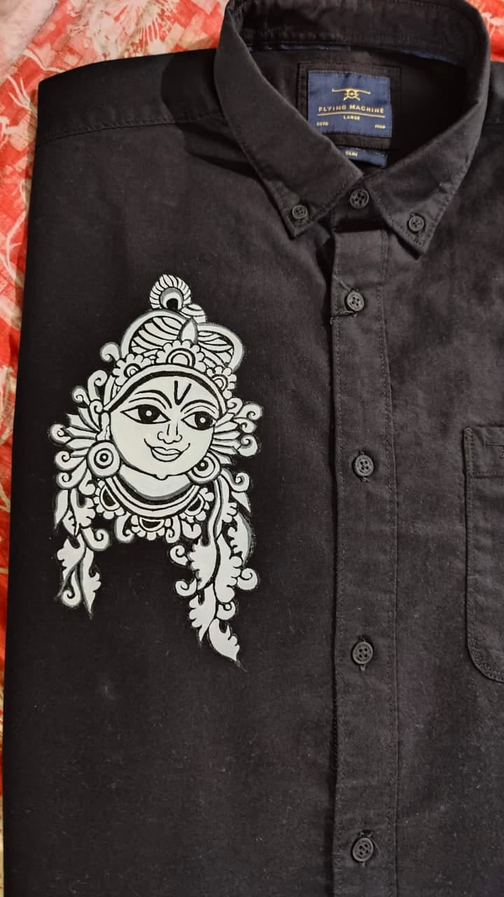 Handpainted White Graphic Krishna Shirt